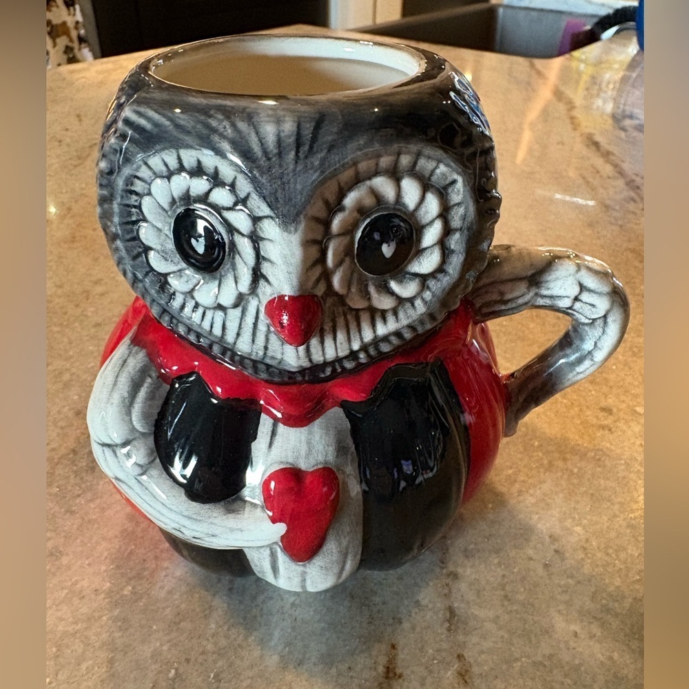 Joanna Parker Owl Shaped Ceramic Mug with Heart Design
